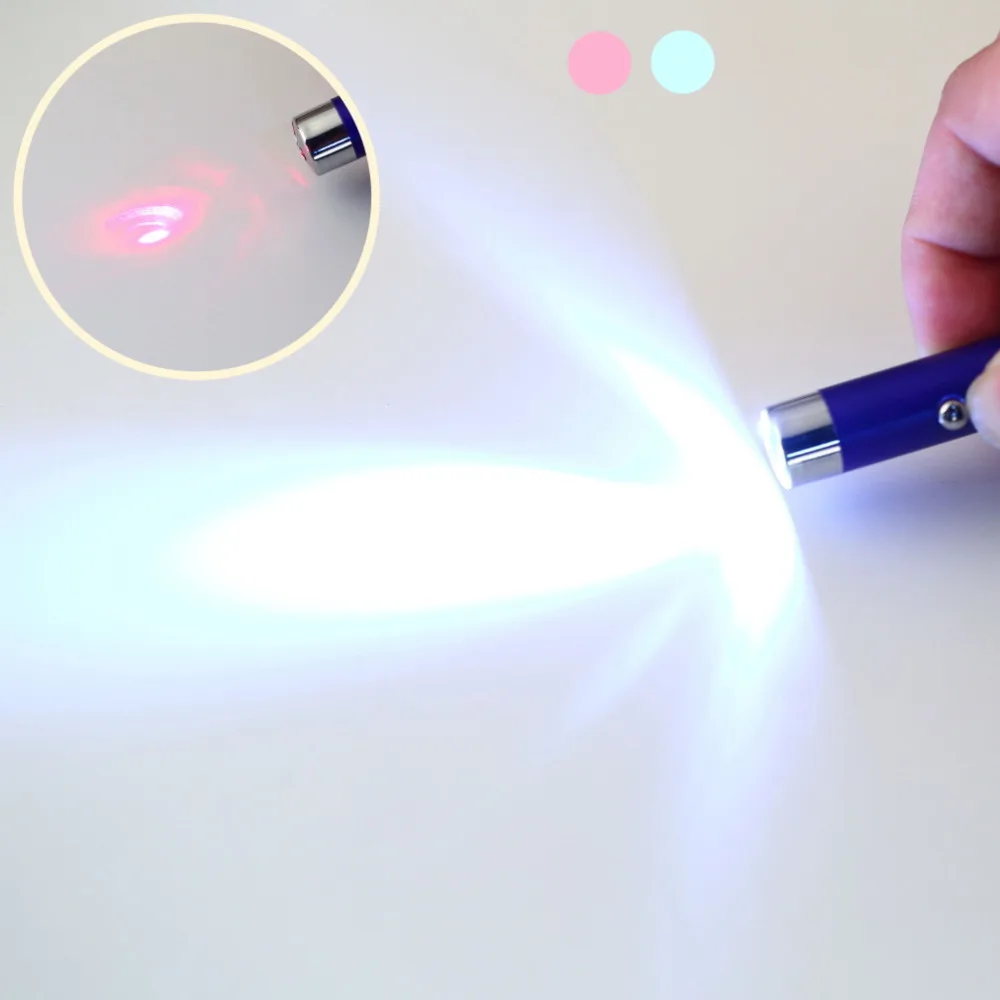 Clearance 1PC LED Lazer 3 in 1 Mini Red Laser Pointer 2 LED Flashlight UV Torch With Keychain with 3pcs button cell batteries 5