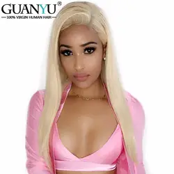 Guanyuhair предварительно сорвал #613 блонд полный парик шнурка прямые бразильские Remy человеческие волосы бесклеевая 150% плотность с волосами