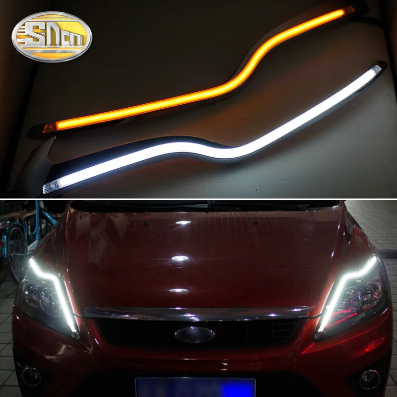 

For Ford Focus 2 MK2 2009-2014 , Car Styling LED Headlight Brow Eyebrow Daytime Running Light DRL With Yellow Turn signal Light