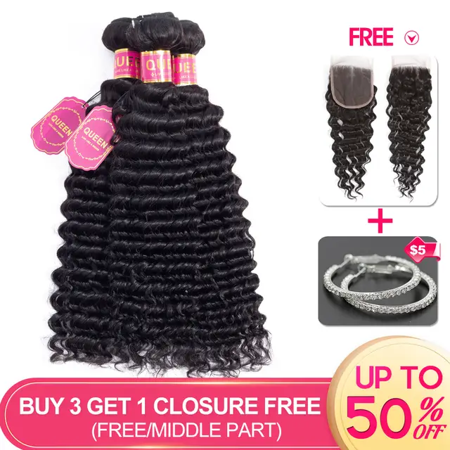 Online Shop Queen Hair Products Deep Wave 3 Bundles Remy Human
