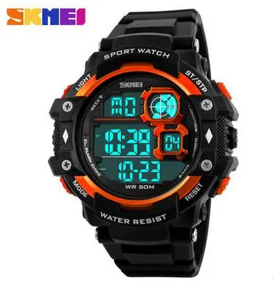 SKMEI спортивные брендовые Цифровые мужские часы 50 м водонепроницаемые Модные Повседневные студенческие наружные наручные часы светодиодный военные часы 1118 - Цвет: Orange