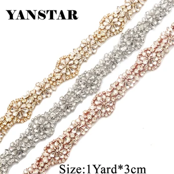 

YANSTAR Handmade 3CM*1Yard Rhinestones Applique Accessory Tirm For Bridal Belt Wedding decroation YS813