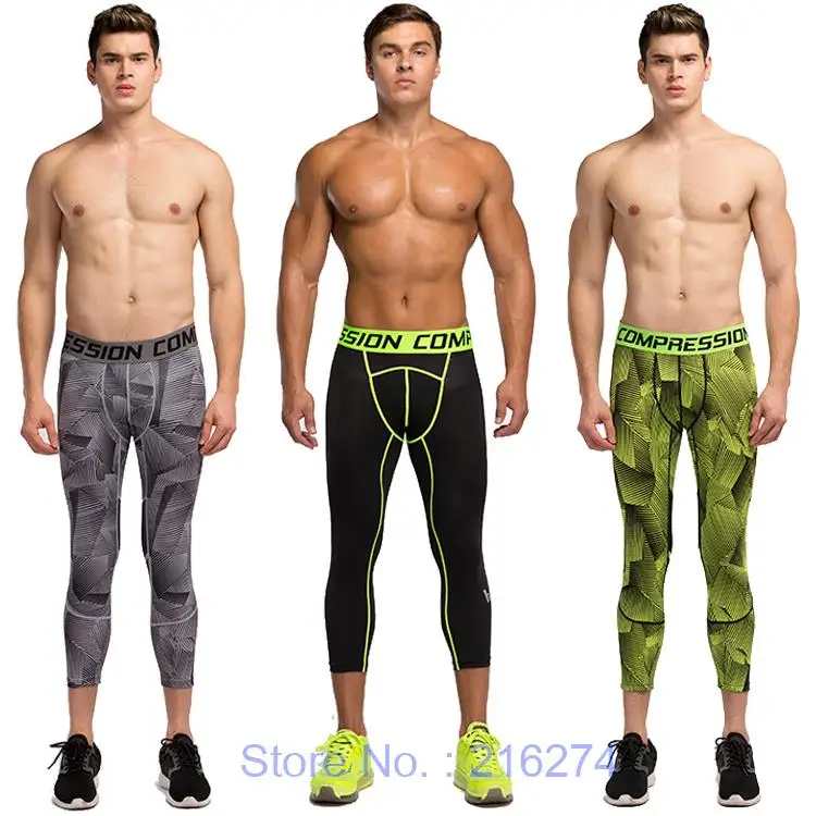 Mens compression 3/4 pants sports jogger jogging running