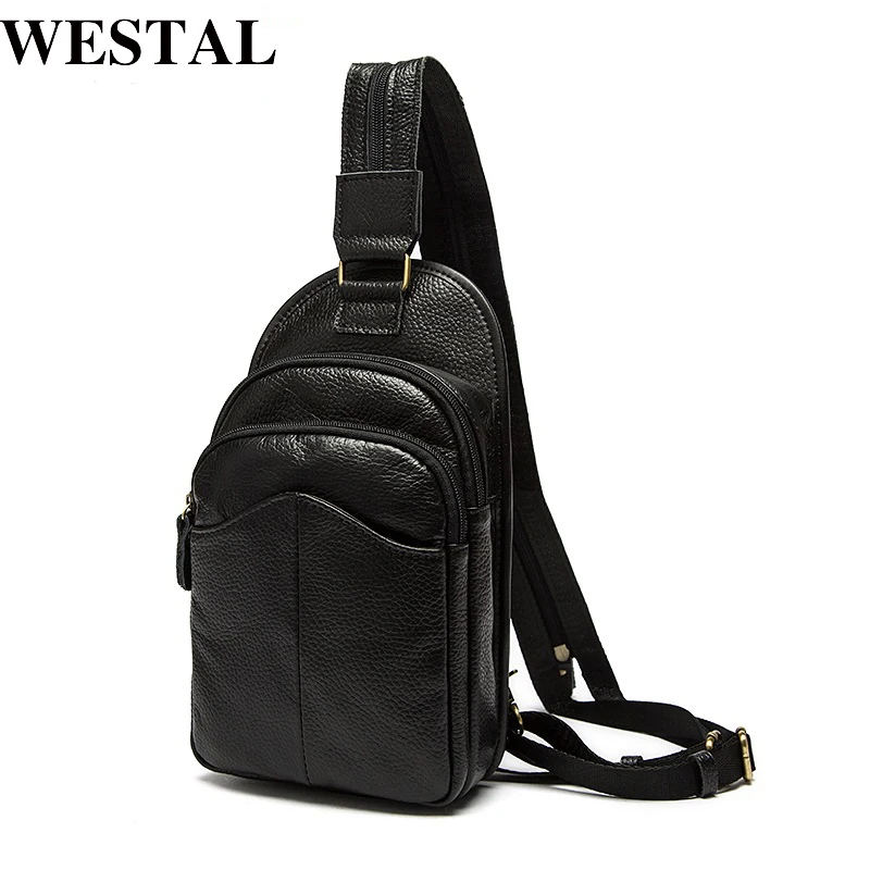 

WESTAL Men Bags causal men's leather crossbody bag genuine leather messenger shoulder bag small male fashion chest pack 9105