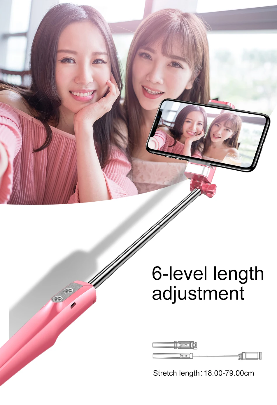 Складная селфи-палка Baseus Bluetooth Selfiestick+ Mirro+ заполняющий свет монопод для iPhone samsung Xiaomi Android Phone Stick