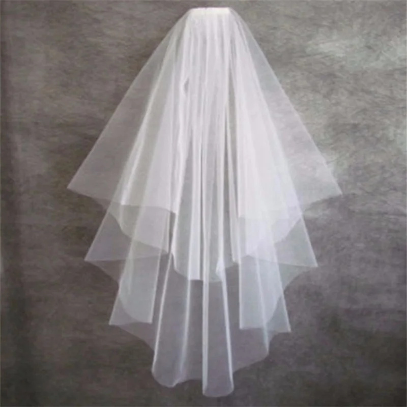 

New Short Bridal Veils with Comb Sweet Princess Wedding Accessories White/Ivory/Red 2 Layers Soft Tulle Cut Edge Wedding Veils