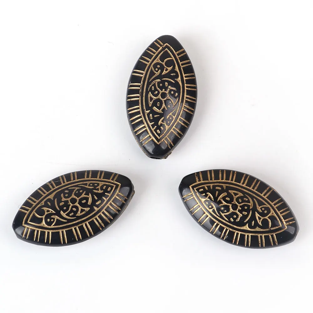 DoreenBeads акриловые черные разделители овальные гравированные шарики DIY детали