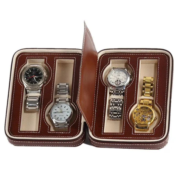 

4 Slots PU Watch Storage Bag Black Travel Brand Watch Display Box Mens Simple Jewelry Cases Mechnical Watch Bag W019