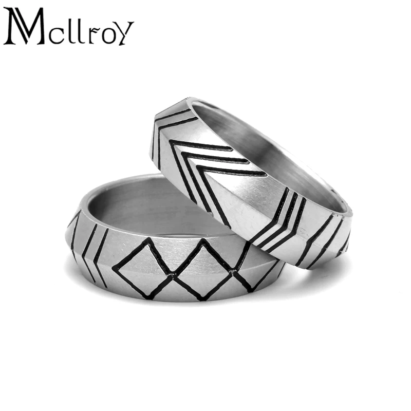 

Mcllroy Sweden minimalism Boutique Vintage Jewelry Rings Stainless Steel Lattice Stripe Women Men's Couple Creative Ring