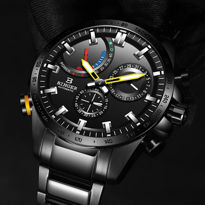 

Switzerland Automatic Watch Men BINGER Mechanical Men Watches Luxury Clock Relogio Masculino Waterproof 2018 New Energy display