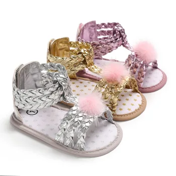 

SZYADEOU Infant Newborn Baby Girls Soft Sole Hair Ball Princess Shoes Sandals Summer Baby Shoes Fur Slides Wholesale L5