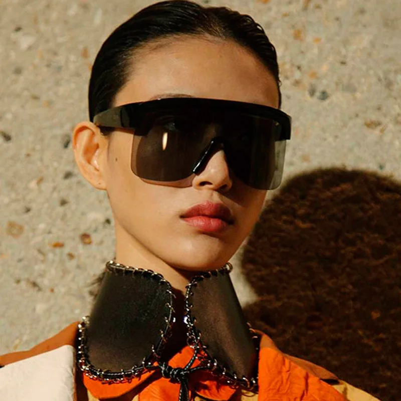 

Fashion Rimless Visor Sunglasses Women Brand Designer Oversized Shield Sun Glasses Man Flat Top Cool Google Eyewear Windshield
