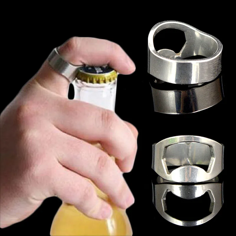 1Pcs Chrome Ring Beer Bottle Opener Stainless Steel Metal Finger Thumb