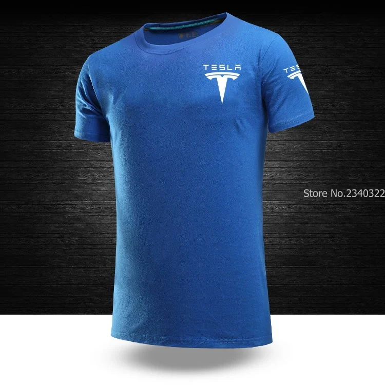 Летняя футболка с коротким рукавом, мужская летняя футболка с надписью Tesla, Однотонная футболка