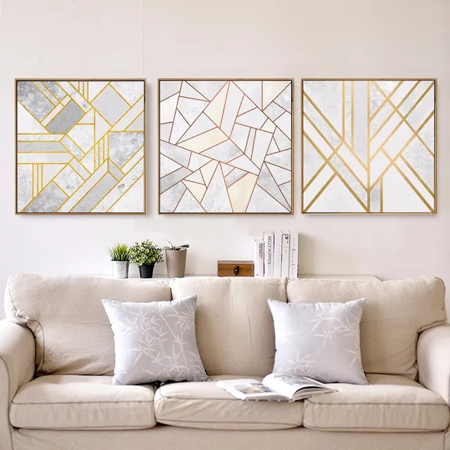 Abstract Geometric Canvas Painting Grey Gold Red Nordic Posters Wall Abstract Geometric Canvas Painting Grey Gold Red Nordic Posters Wall Art Picture Living Room Home Decor