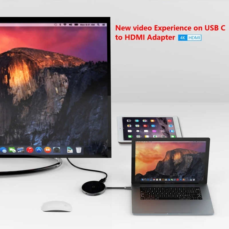 Мультифункция USB концентратор адаптер Портативный USB C концентратор адаптер 4 K HDMI выход QI type-C Беспроводное зарядное устройство SD/TF кард-ридер