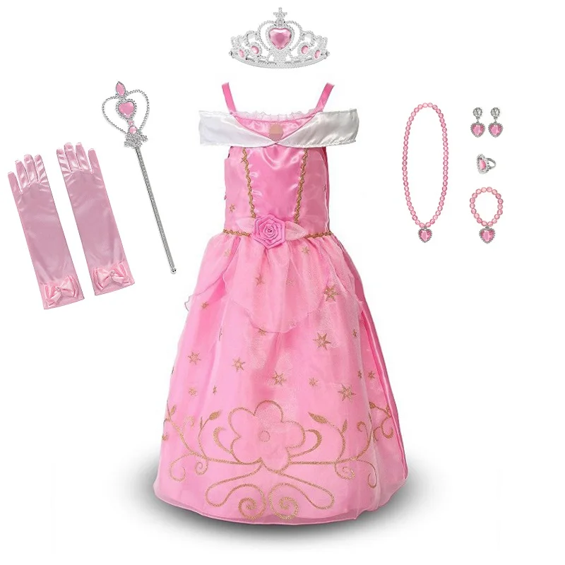 VOGUEON Принцесса Аврора нарядная одежда для девочек с открытыми плечами Спящая красавица Костюм принцессы Детские Вечерние платья на