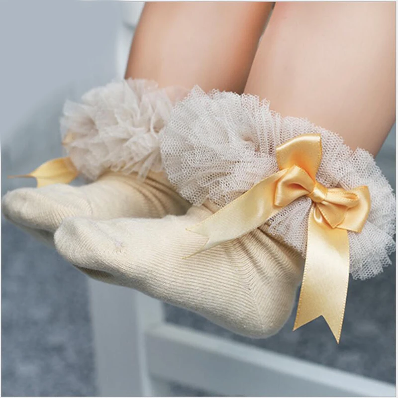 Лидер продаж для новорожденных девочек дети принцесса бантом носки с кружевными рюшами Носки до лодыжки