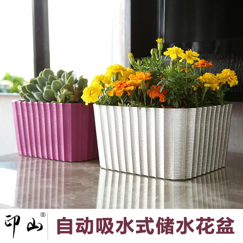

Interior plastic rectangular flower pot creative lazy person automatic water absorption desktop