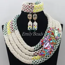 Роскошный большой нигерийский Свадебный набор украшений для костюма ручной работы Африканский ювелирный набор хрустальные бусины Набор AIJ098