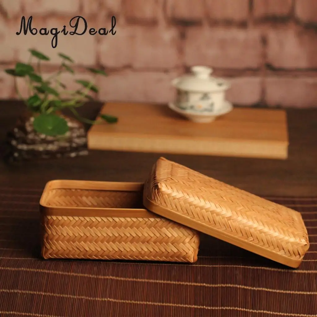 Bamboo Storage Basket Tray Food Hamper Bread Fruit Tea Box Organizer w/ Lid