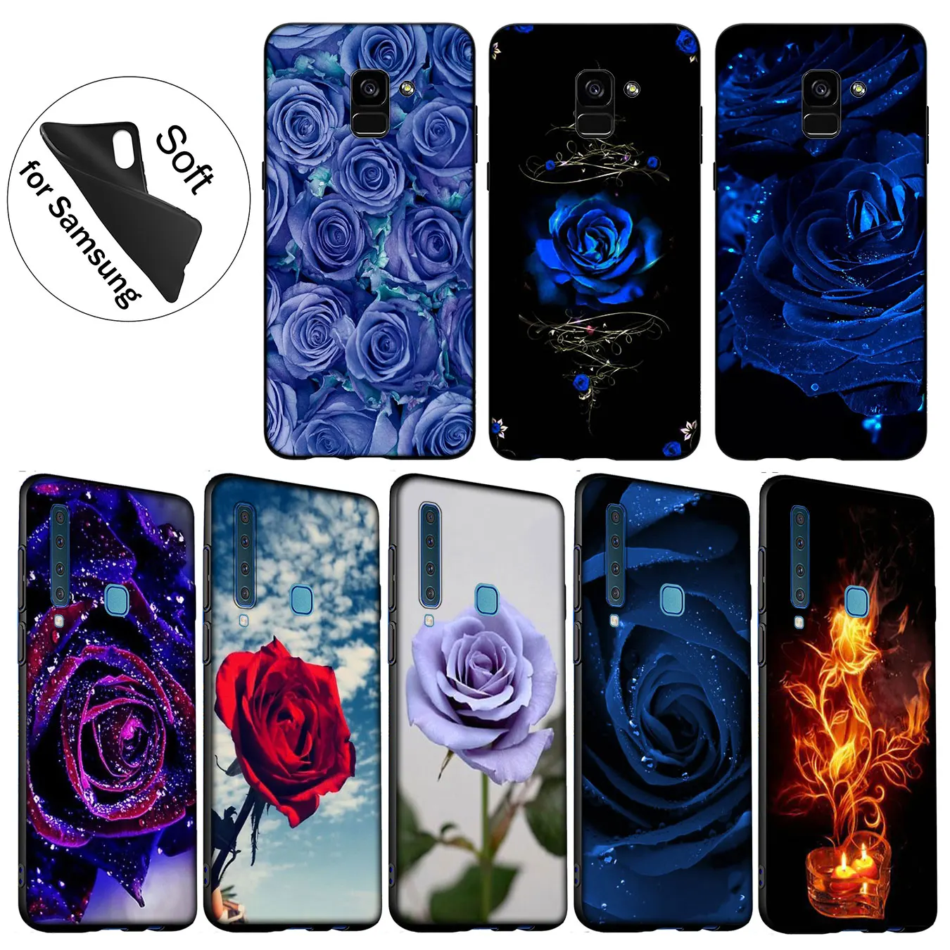

IYICAO Rose flower Soft Silicone Case for Samsung Galaxy A6 Plus A9 A8 A7 2018 A3 A5 2016 2017 Note 9 8