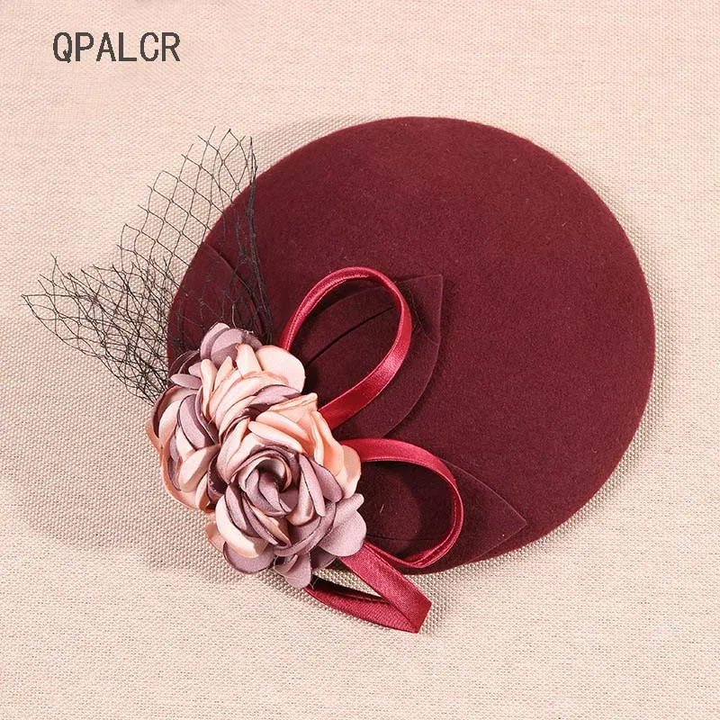 

QPALCR Vintage Women Fascinators Wool Pillbox Hats Mesh Floral Felt Hat Cocktail Party Wedding Ladies Fedoras Hat Green Berets