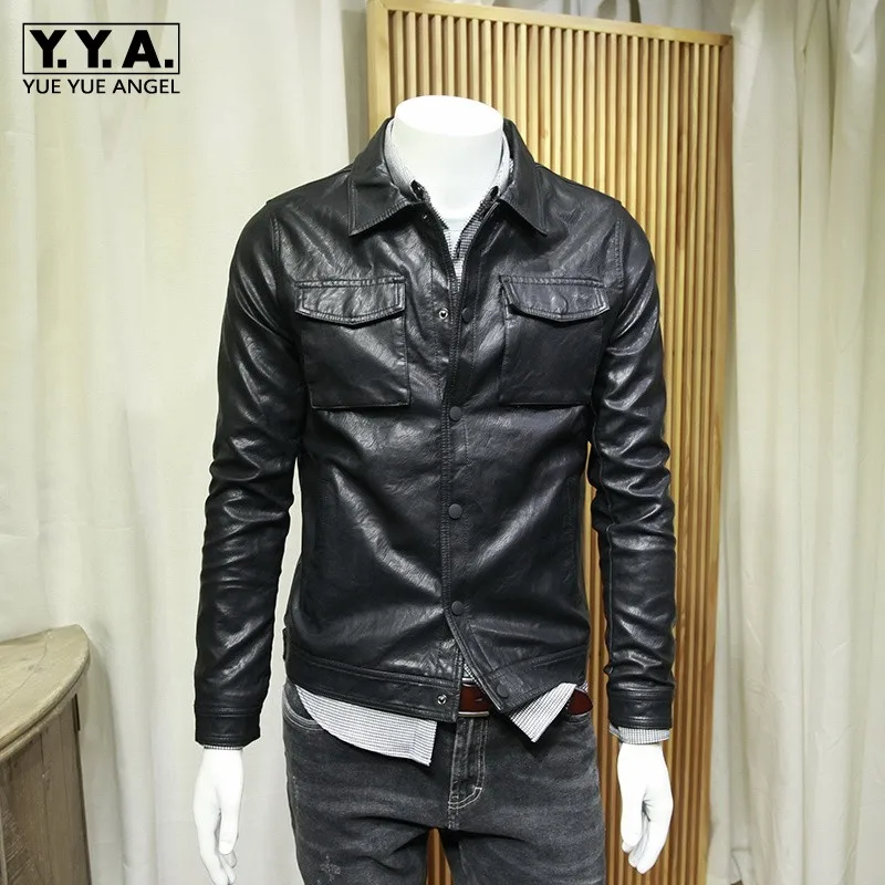 

Mens Pu Leather Jacket Spring Autumn 2019 Black Slim Biker Jacket Top Quality Fashion Street Style Punk Single Breasted Coat