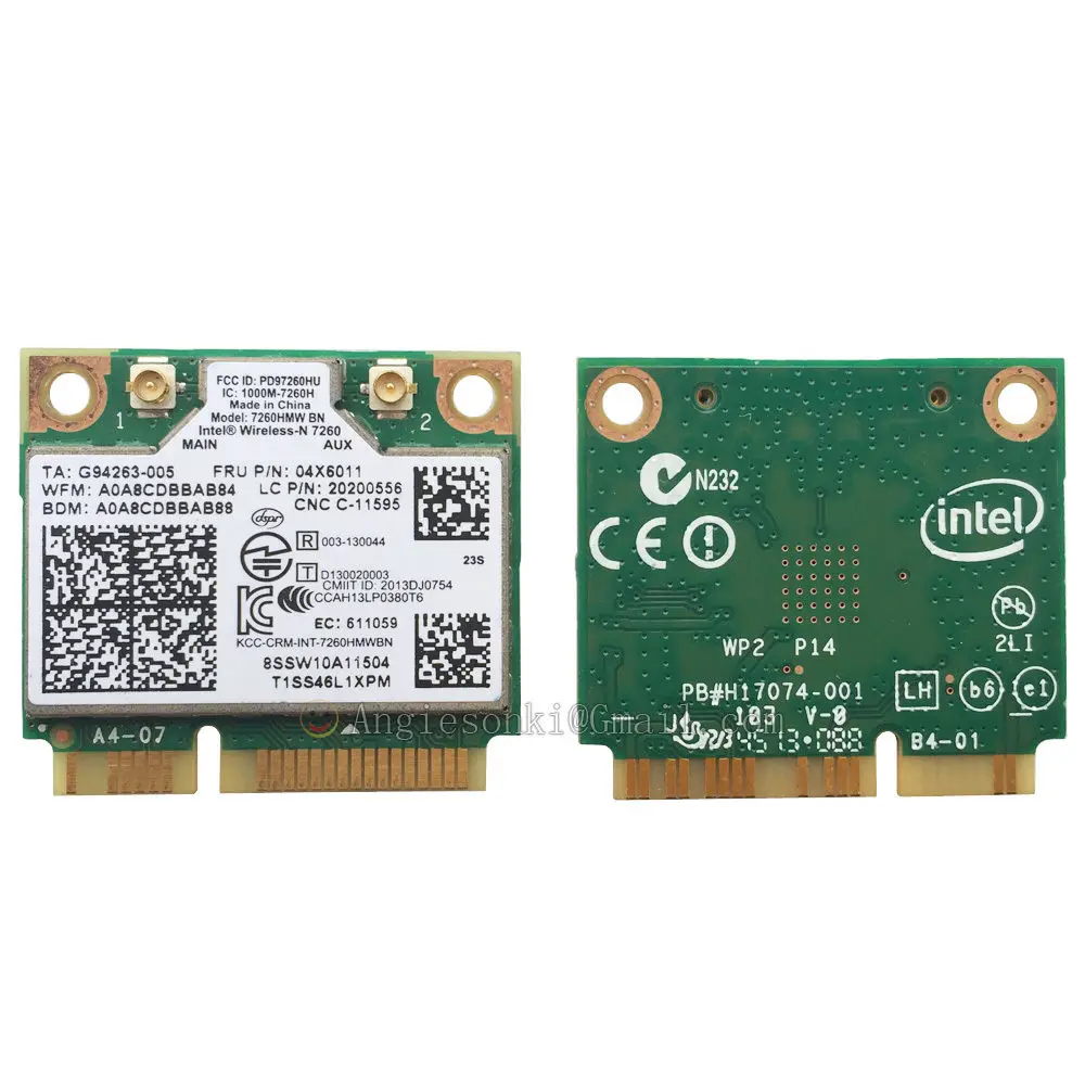 7260HMW + BT 4 0 MINI PCI E WLAN карта INTEL 7260BN WIRELESS N для Lenovo 04X6011 K4350 K4250 B5400 M5400 S410 S310 S540|wlan card|intel
