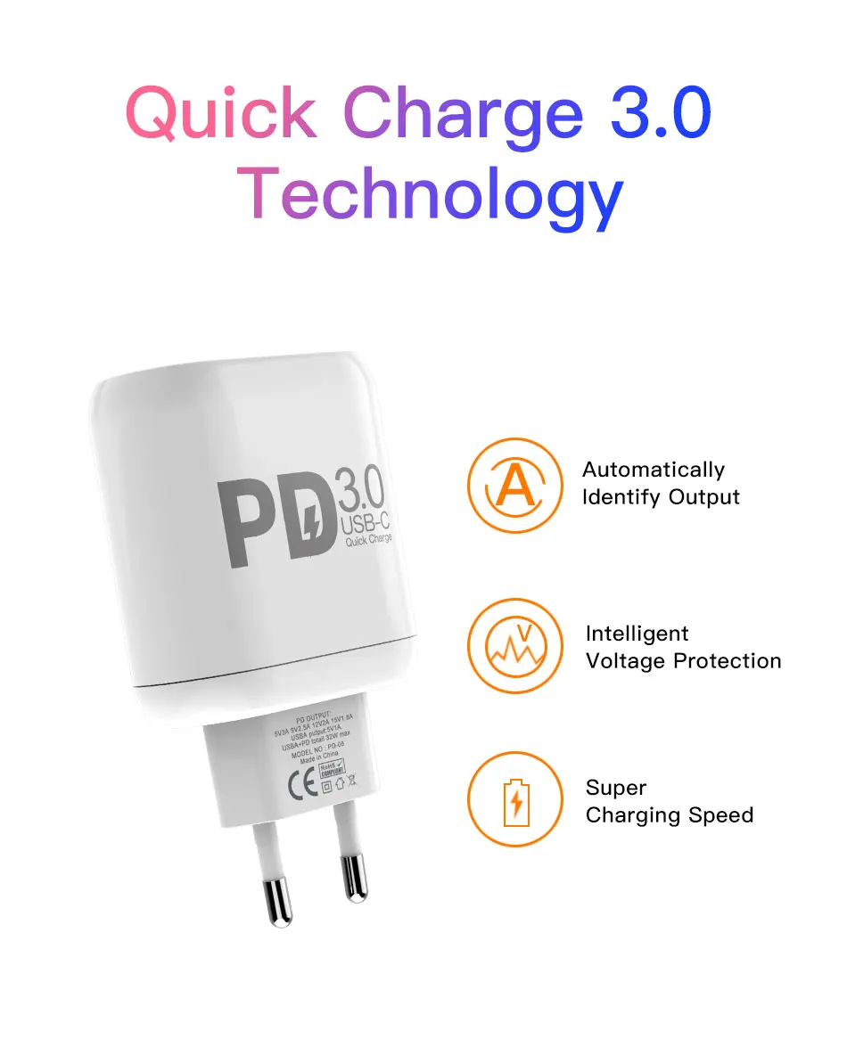 MOXOM 32 Вт USB C PD зарядное устройство для iPhone Xs X Quick Charge type C PD 3,0 зарядное устройство для мобильного телефона Быстрая зарядка type-c PD USB зарядное устройство