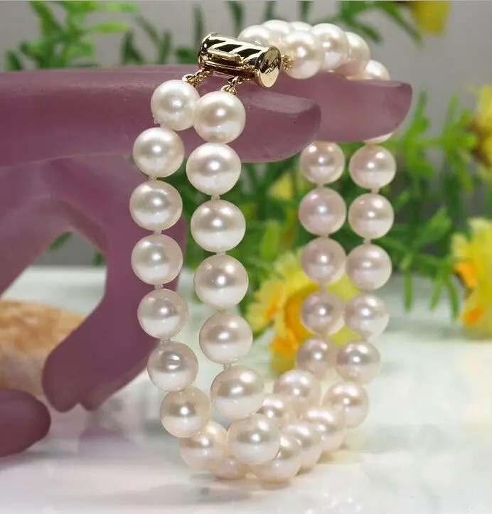 

hot NEW 2 ROW 10-11 MM NATURAL WHITE SOUTH SEA PEARL BRACELET 14KGP 7.5-8 INCHt