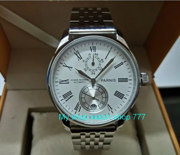 

43mm PARNIS White dial Automatic Self-Wind Mechanical movement men's watch Auto Date power reserve Mechanical watches zdgd32a