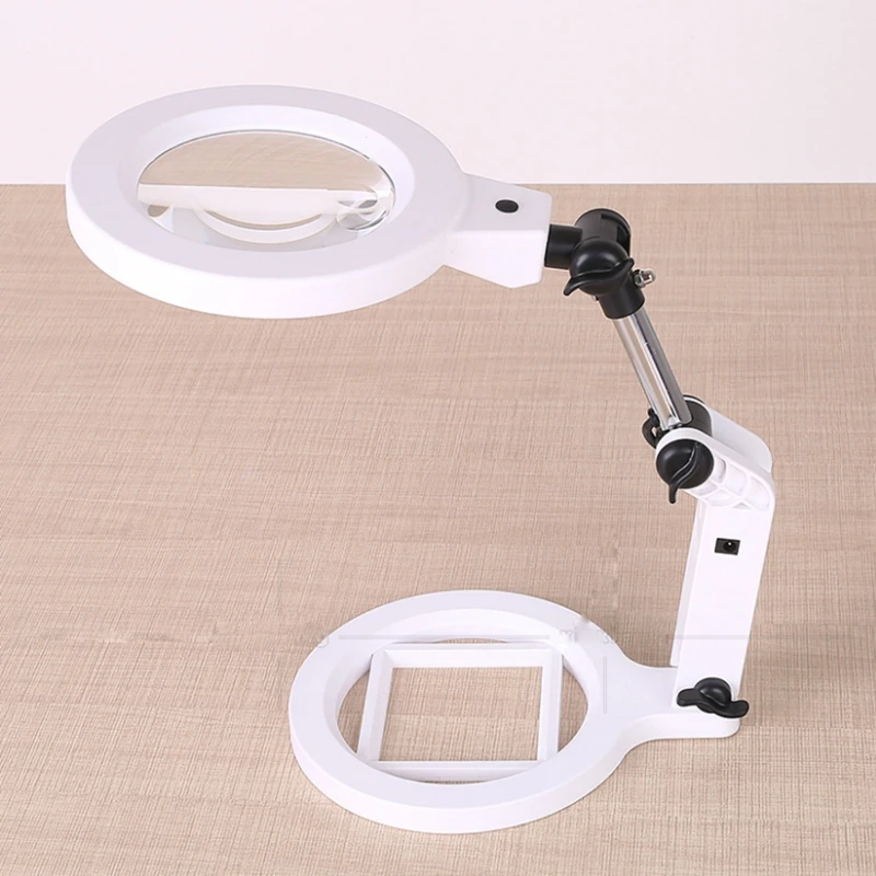 

1.5x 5x Desktop Magnifier 138mm Large Size Foldable Magnifier with LED Light Scale and External Charger for Reading and Repair