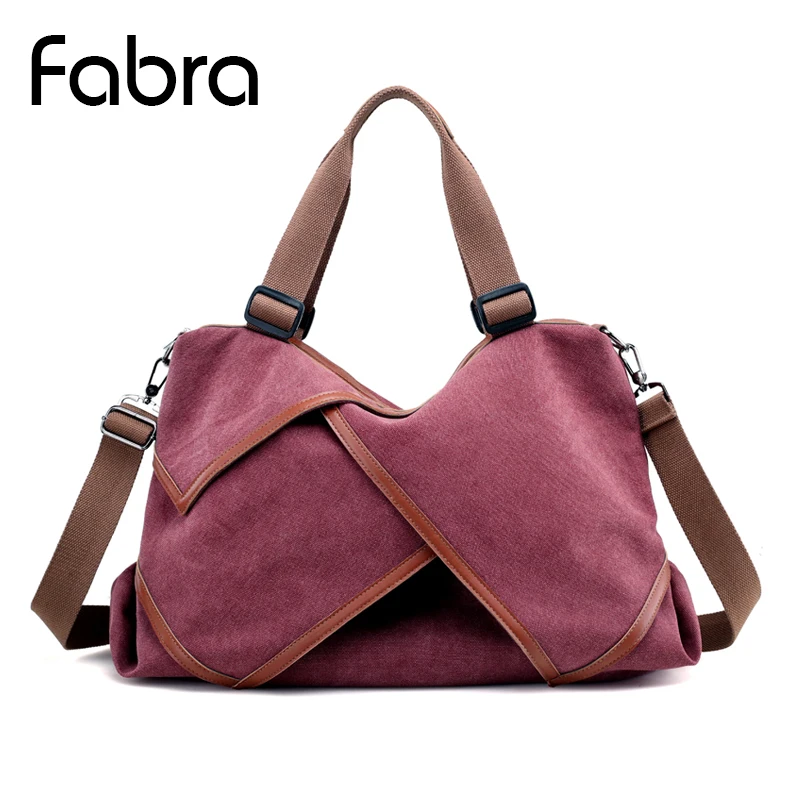 

Fabra Canvas Women Handbag Casual Totes Large Capacity Travel Hobos Bag Female Bolsas Solid Shoulder Messenger Bag