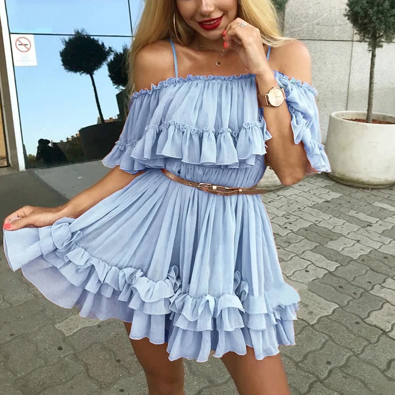 BeAvant-Off-shoulder-strap-chiffon-summer-dresses-Women-ruffle-pleated-short-dress-pink-Elegant-holiday-loose(6)