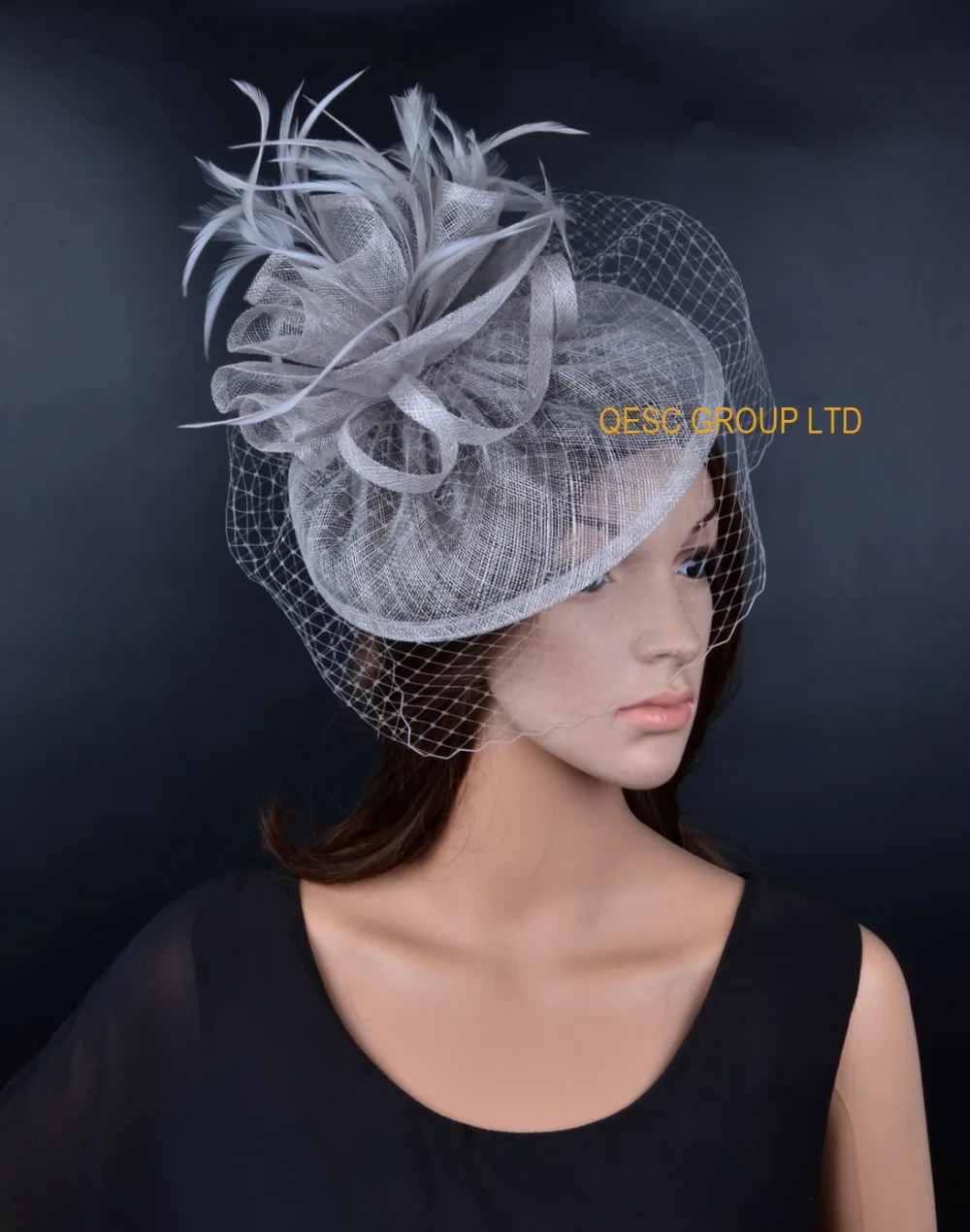 

NEW LT silver sinamay hat veiling fascinator for Wedding kentucky derby Races.FREE SHIPPING