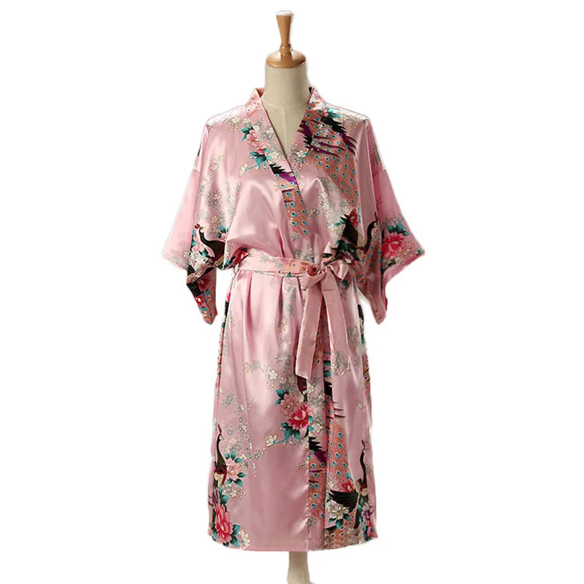 6-Woman-Loose-Style-Pajamas-Home-Sleep-Wear-Lace-Up-Peacock-Print-V-neck-Night-Gown-Japanese