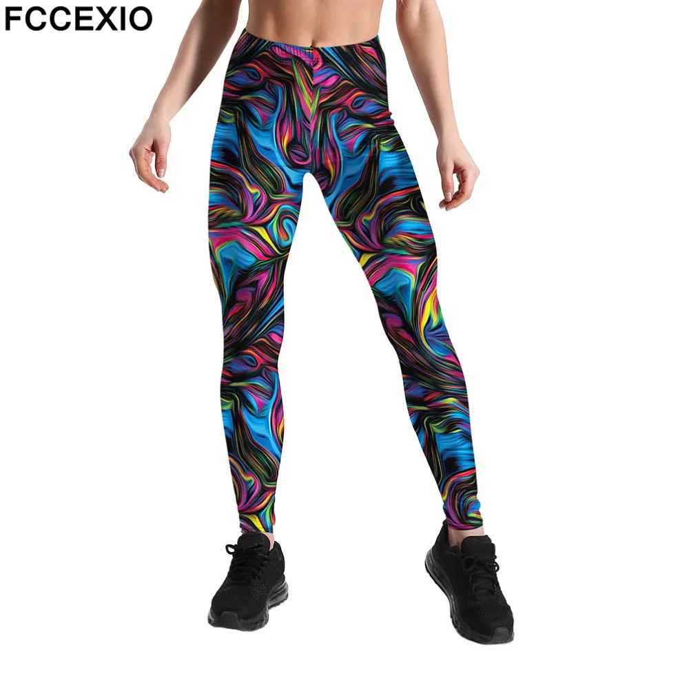 

FCCEXO Wholesale 3D Printed Colorful Cool Geometry Gothic Sexy Plus Size High Waist Push Up Fitness Workout Leggings Women Pants