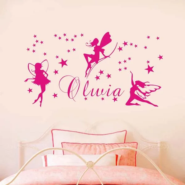 custom name fairy wall stickers baby girl bedroom wall decor art