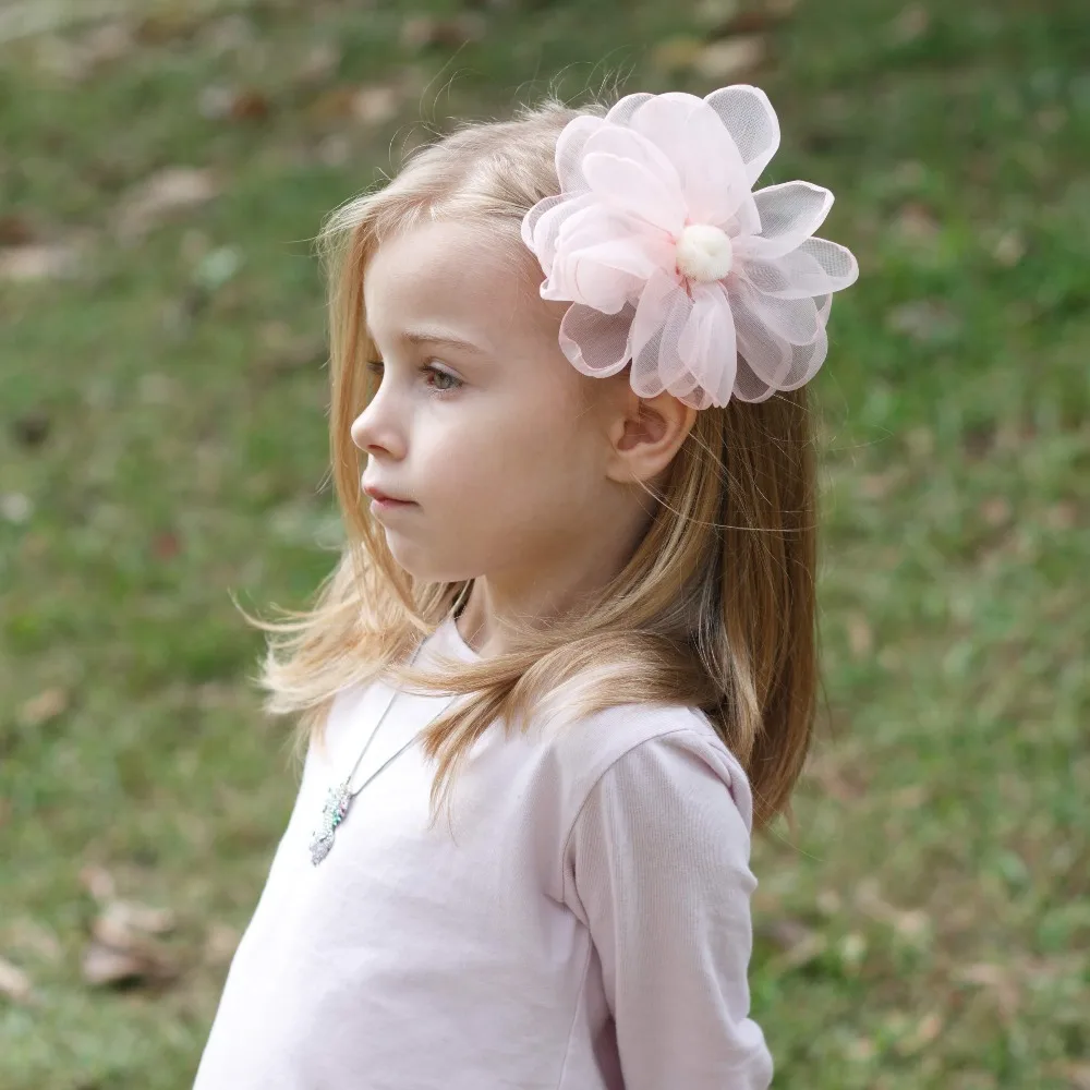 

2019 new 5 inches chiffon flower hair clip for girls pink and gray beautiful barrette kids child princess girl hair accessories