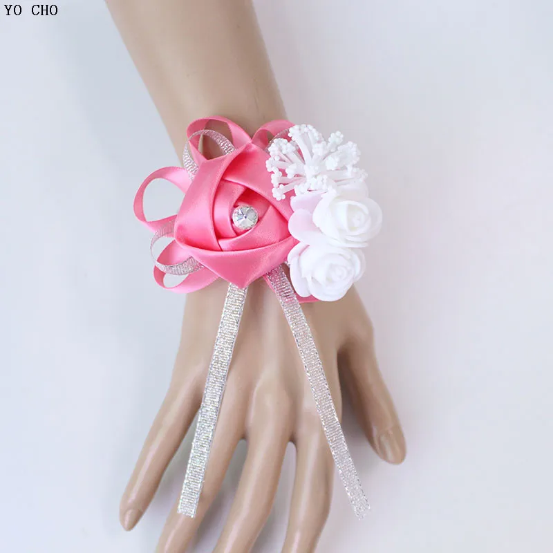 wedding wrist corsage Bracelet bridesmaid rose silk white pink marriage wrist corsage  (257)