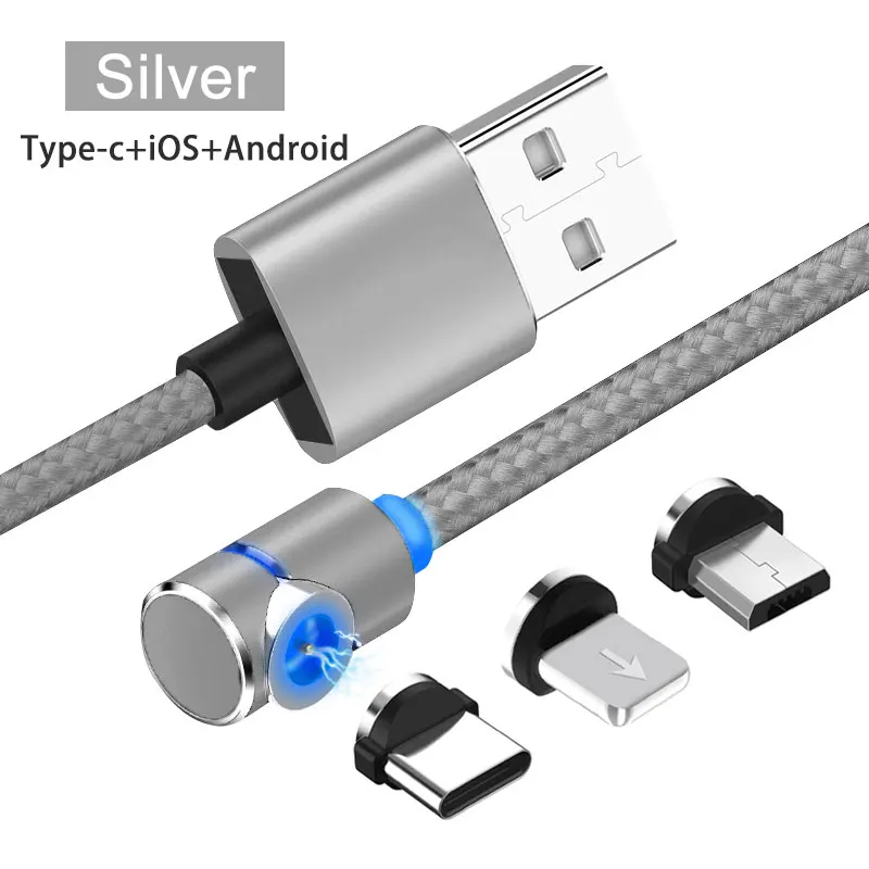 Магнитный USB Micro type C Android iOS универсальный кабель для мобильного телефона провод l-образный локоть нейлоновые кабели для передачи данных для игр - Цвет: Micro iOS Type-Silve