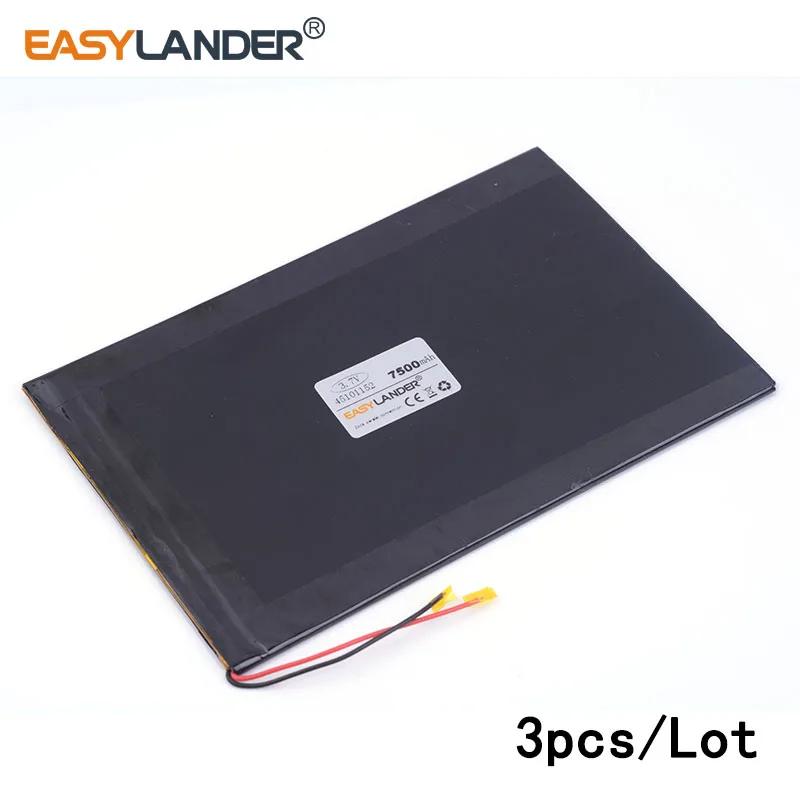 

3pcs/Lot 45101152 3.7V 7500mAH lithium Li ion polymer rechargeable battery for tablet pc V972 quad core PAD DVD Naptop
