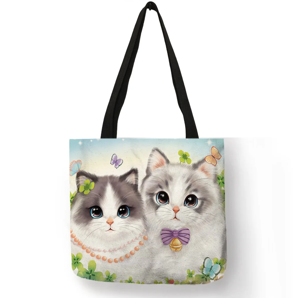 

3D Printed Super Lovely Kitten Cat Printed Shoulder Bag for Girls Eco Linen Reusable Tote Bag Daily Casual School Book Handbag
