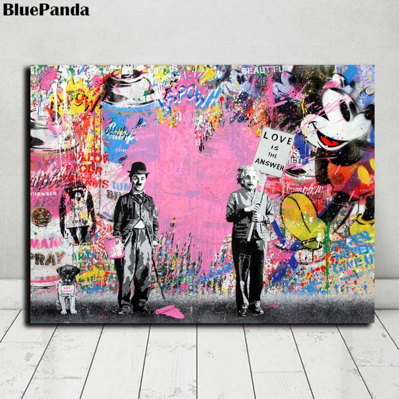 

Chaplin Einstein Poster Mr. Brainwash Banksy Comics Paintings On Canvas Modern Art Decorative Wall Pictures Home Decoration