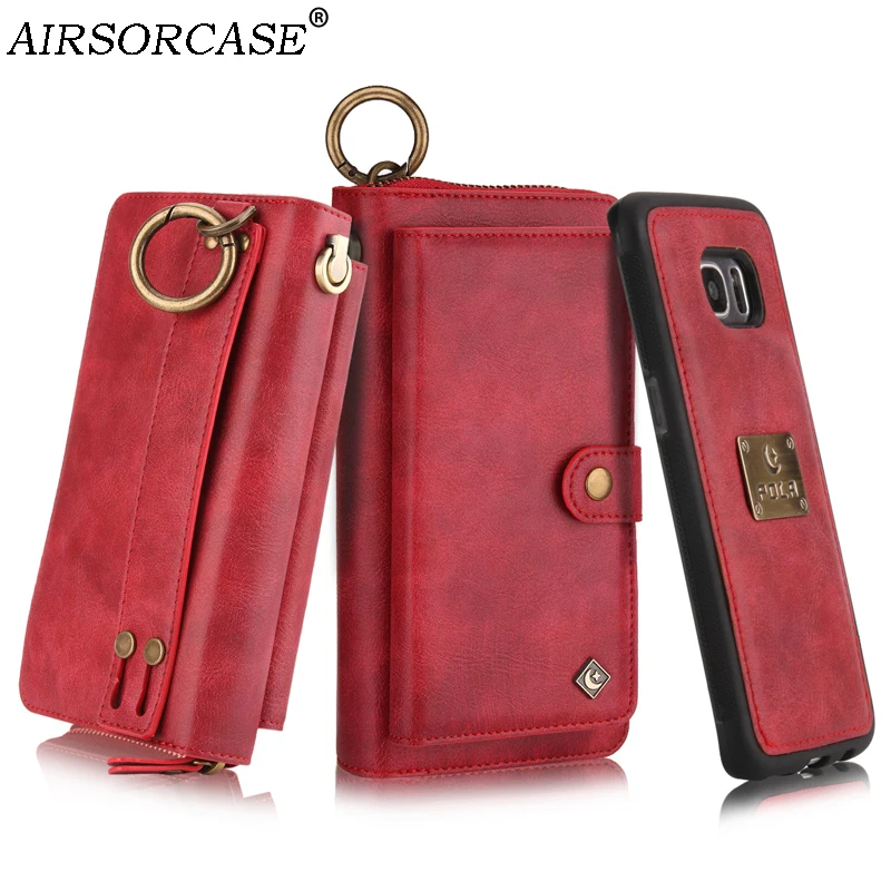 

S7 Case Multifunction Lanyard Metal Ring Zipper Card Wallet Phone Case for Samsung Galaxy S7 Edge Leather Case G930F G935F Cover