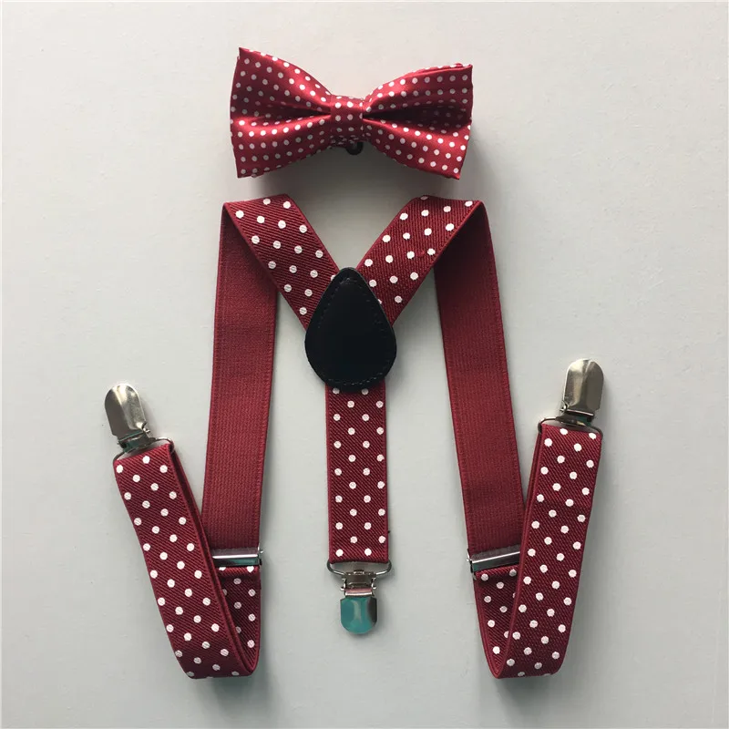 2PCS Cute Children Wine Red Colors Suspenders Sets Bowknot Bowtie +Tie