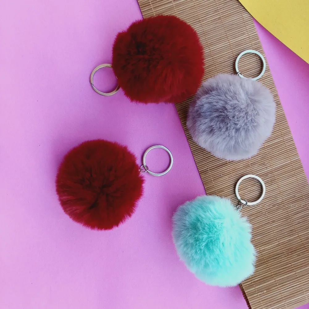 Fashion fur key chain keys for lovers 8 CM many colors fur ball
