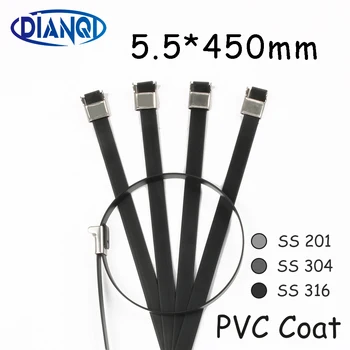 

5.5*450 5.5mm 5.5x450 Stainless Steel Zip PVC coating Strong Stainless Steel Grade Metal Cable Ties Zip Tie Wraps