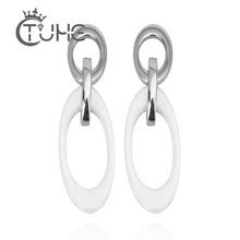 Новинка, модные женские керамические серьги, неправильные геометрические стальные двухслойные круглые женские серьги, вечерние ювелирные изделия